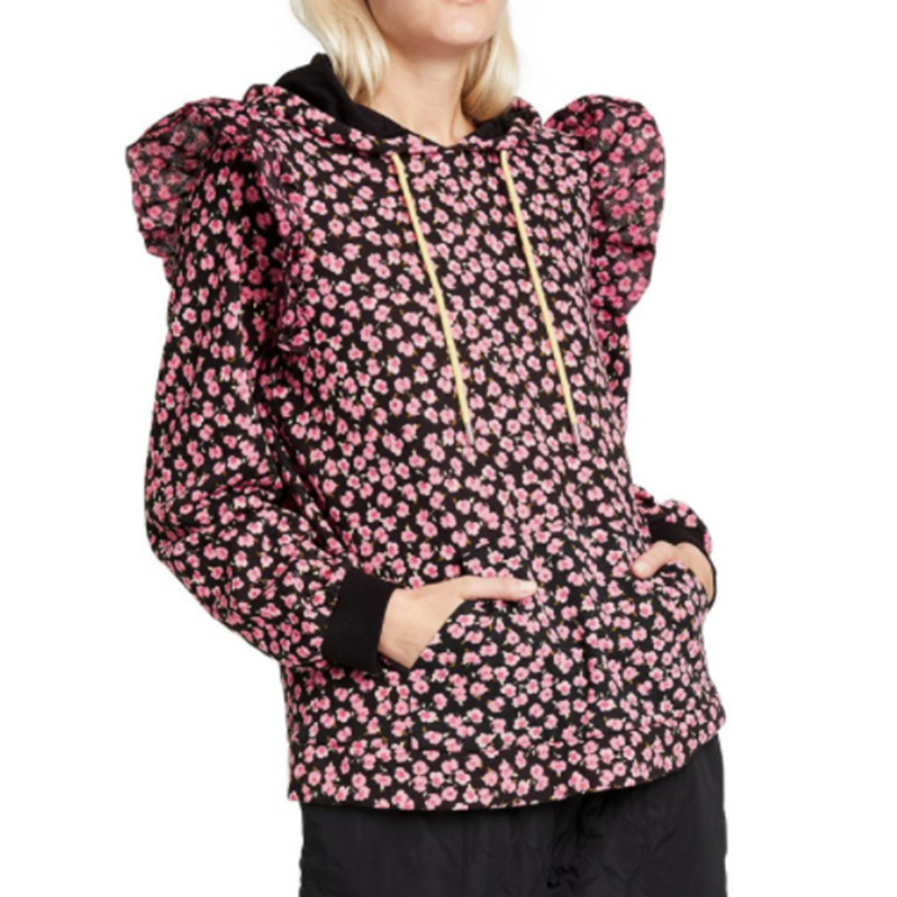 NWT Women's Floral Print Ruffle Hooded Sweatshirt  by Sandy Liang